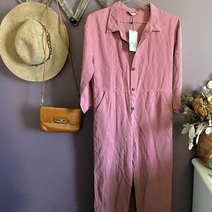 NWT Zara Linen Blend Pink Jumpsuit Girls Size 11-12